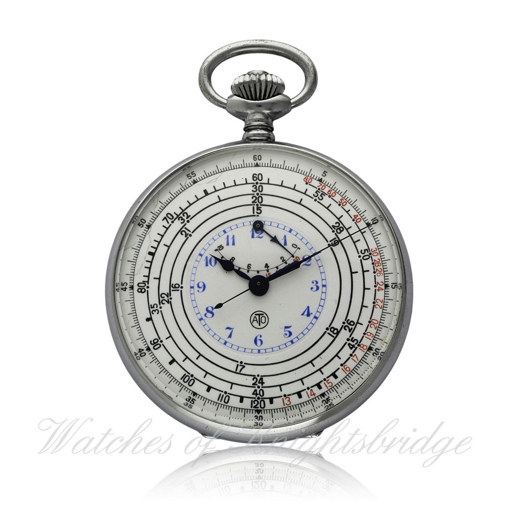 A GENTLEMAN`S CHROME CASED ATO CHRONOGRAPH POCKET WATCH CIRCA 1940 FRENCH RAILWAY SOCIETE NATIONAL