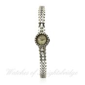 A FINE LADIES 18K SOLID WHITE GOLD & DIAMOND JAEGER LECOULTRE BRACELET WATCH CIRCA 1950s   D: Silver