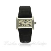 A LADIES STAINLESS STEEL CARTIER DIVAN WRISTWATCH CIRCA 2004, REF. 2599 D: Silver dial with