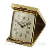 A FINE & RARE 14K SOLID GOLD LONGINES TRAVEL CLOCK CIRCA 1930s BY FRANZ HIESS UND SOHNE D: Silver