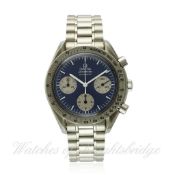 A RARE GENTLEMAN`S STAINLESS STEEL OMEGA SPEEDMASTER AUTOMATIC CHRONOGRAPH BRACELET WATCH CIRCA 1998