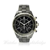 A GENTLEMAN`S BLACK CERAMIC CHANEL J12 AUTOMATIC CHRONOGRAPH BRACELET WATCH DATED 2013, REF. H0940