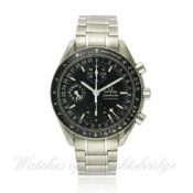 A GENTLEMAN`S STAINLESS STEEL OMEGA SPEEDMASTER AUTOMATIC TRIPLE CALENDAR CHRONOGRAPH BRACELET WATCH