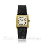 A GENTLEMAN`S 18K SOLID GOLD CARTIER TANK FRANCAISE WRISTWATCH CIRCA 2005, REF. 1821 D: Silver