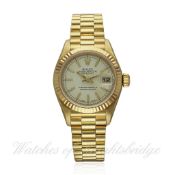 A FINE LADIES 18K SOLID GOLD ROLEX OYSTER PERPETUAL DATEJUST PRESIDENT BRACELET WATCH DATED 1995,
