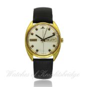 A GENTLEMAN`S STEEL & GOLD PLATED JAEGER LECOULTRE CLUB DAY DATE WRISTWATCH CIRCA 1970s, REF. E