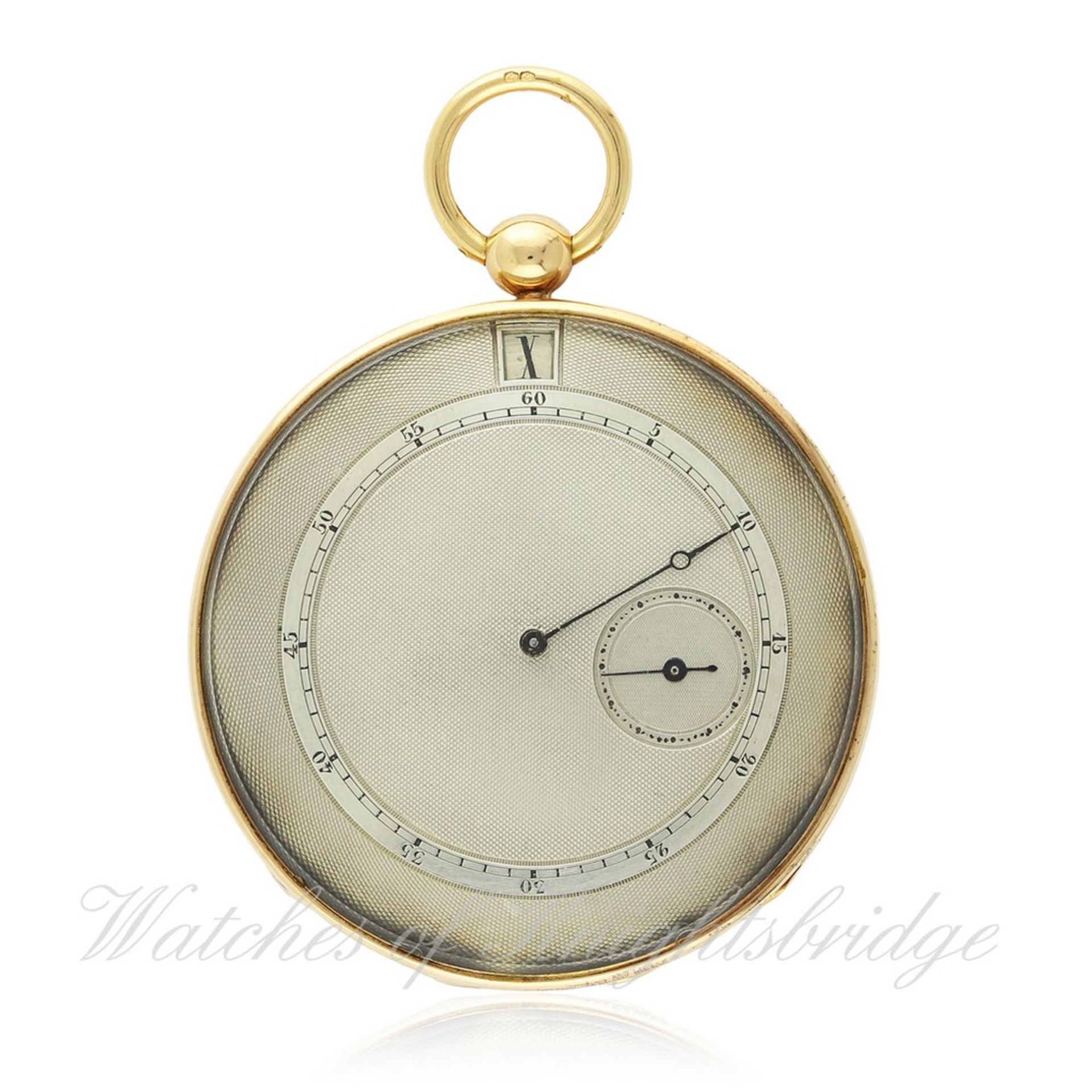 A FINE & RARE GENTLEMAN`S LARGE 18K SOLID GOLD JUMP HOUR POCKET WATCH CIRCA 1830 D: Silver guilloche