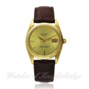 A GENTLEMAN`S 18K SOLID GOLD ROLEX OYSTER PERPETUAL DATE WRISTWATCH CIRCA 1970, REF. 5538 D: