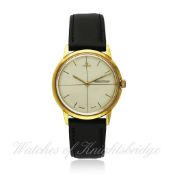 A GENTLEMAN`S 18K SOLID GOLD JAEGER LECOULTRE WRISTWATCH DATED 1962 FROM CASE BACK INSCRIPTION D: