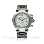 A GENTLEMAN`S STAINLESS STEEL CARTIER PASHA CHRONOGRAPH BRACELET WATCH CIRCA 2002, REF. 2412 D: