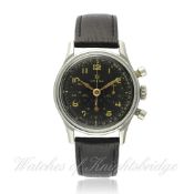 A RARE GENTLEMAN`S STAINLESS STEEL OMEGA CHRONOGRAPH WRISTWATCH CIRCA 1940s, REF. 9688736 D: Black