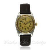 A GENTLEMAN`S STEEL & GOLD ROLEX OYSTER PERPETUAL "BUBBLE BACK" WRISTWATCH CIRCA 1940s, REF. 3372 D: