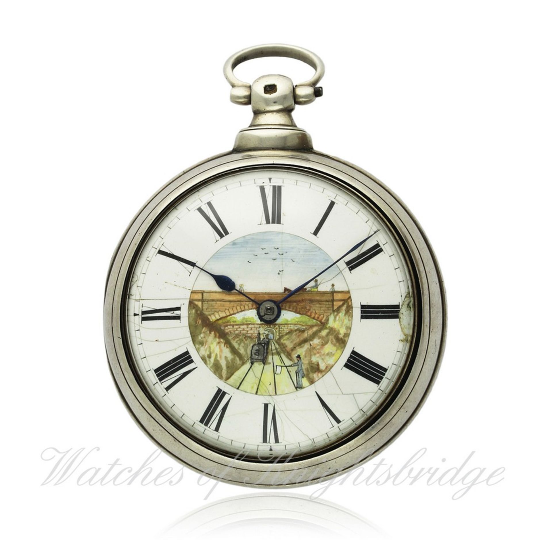 A GENTLEMAN`S SOLID SILVER PAIR CASED FUSEE VERGE POCKET WATCH CIRCA 1820 D: Enamel dial with a