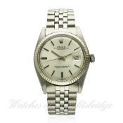 A GENTLEMAN`S STAINLESS STEEL & WHITE GOLD ROLEX OYSTER PERPETUAL DATEJUST BRACELET WATCH CIRCA