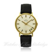 A GENTLEMAN`S 18K SOLID GOLD ZENITH AUTOMATIC WRISTWATCH CIRCA 1970 D: Silver dial with black inlaid