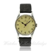 A GENTLEMAN`S STAINLESS STEEL BRITISH MILITARY FLEET AIR ARM OMEGA PILOTS WRISTWATCH CIRCA 1940s,