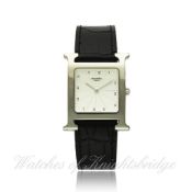 A GENTLEMAN`S STAINLESS STEEL HERMES PARIS  H-HOUR WRISTWATCH CIRCA 2010, REF. RS1.505 D: Silver