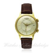 A RARE GENTLEMAN`S 18K SOLID GOLD JAEGER LECOULTRE MEMOVOX ALARM WRISTWATCH CIRCA 1960s   D: