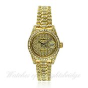 A LADIES 18K SOLID GOLD & DIAMOND ROLEX OYSTER PERPETUAL DATEJUST PRESIDENT BRACELET WATCH DATED