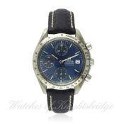A GENTLEMAN`S STAINLESS STEEL OMEGA SPEEDMASTER AUTOMATIC CHRONOGRAPH WRISTWATCH DATED 1998 WITH