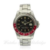 A RARE GENTLEMAN`S STAINLESS STEEL ROLEX OYSTER PERPETUAL GMT MASTER BRACELET WATCH DATED 1967, REF.