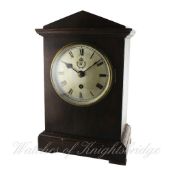 AN OAK CASED RAF OFFICERS MESS FUSEE MANTEL CLOCK CIRCA 1938 BY F.W.ELLIOT D: Silvered dial with