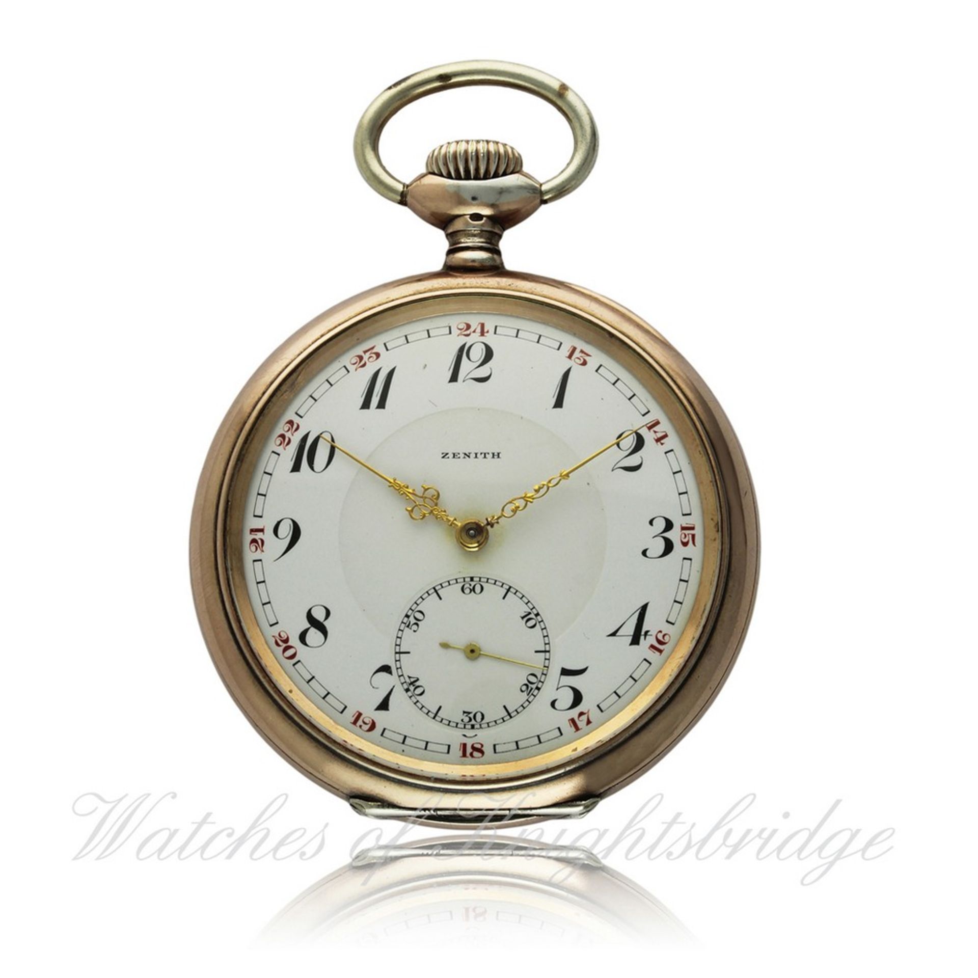 A GENTLEMAN`S SOLID SILVER & ROSE GOLD CAPPED ZENITH POCKET WATCH CIRCA 1915 D: Enamel dial with