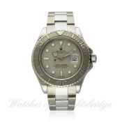 A GENTLEMAN`S PLATINUM STEEL ROLEX OYSTER PERPETUAL DATE YACHT MASTER BRACELET WATCH CIRCA 2002,