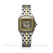 A LADIES STEEL & GOLD CARTIER PANTHERE BRACELET WATCH CIRCA 1990, REF. 166921 D: Silver dial with