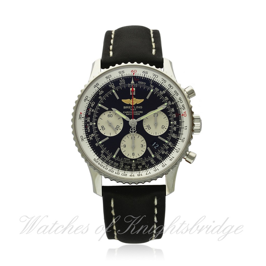A NEW GENTLEMAN`S STAINLESS STEEL BREITLING NAVITIMER CHRONOGRAPH WRISTWATCH, REF. AB012012/BB01 242