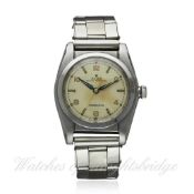 A GENTLEMAN`S STAINLESS STEEL ROLEX OYSTER PERPETUAL "BUBBLE BACK" CHRONOMETER BRACELET WATCH