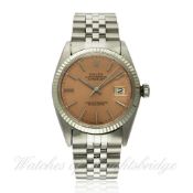 A GENTLEMAN`S STAINLESS STEEL & WHITE GOLD ROLEX OYSTER PERPETUAL DATEJUST BRACELET WATCH CIRCA