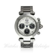 A GENTLEMAN`S STAINLESS STEEL CARTIER PASHA CHRONOGRAPH BRACELET WATCH CIRCA 2002, REF. 2142 D: