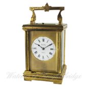 A FRENCH 8 DAY REPEATING ALARM CARRIAGE CLOCK CIRCA 1930 RETAILED BY DENT LONDON D: White enamel