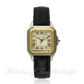 A GENTLEMAN`S STEEL & GOLD CARTIER PANTHERE WRISTWATCH CIRCA 1990s D: Silver dial with applied Roman