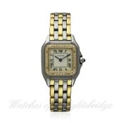 A LADIES STEEL, GOLD & DIAMOND CARTIER PANTHERE BRACELET WATCH CIRCA 1990, REF. 1057917 D: Silver