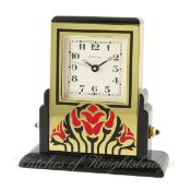 AN ART DECO DESIGN CARTIER BASCULANTE ALARM DESK CLOCK CIRCA 1994 D: Silver dial with applied Arabic