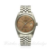 A GENTLEMAN`S STEEL & WHITE GOLD ROLEX OYSTER PERPETUAL DATEJUST BRACELET WATCH CIRCA 1970s, REF.