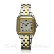 A GENTLEMAN`S STEEL & GOLD CARTIER PANTHERE BRACELET WATCH CIRCA 1990s, REF. 187949 WITH CARTIER BOX