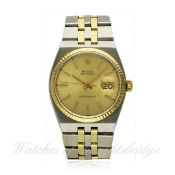 A GENTLEMAN`S STEEL & SOLID GOLD ROLEX DATEJUST OYSTERQUARTZ BRACELET WATCH CIRCA 1979, REF. 17013