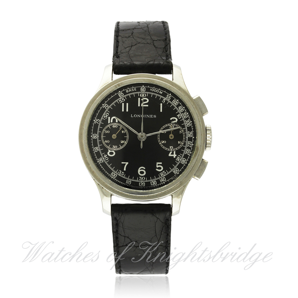 A GENTLEMAN`S STAINLESS STEEL LONGINES 13ZN FLY BACK CHRONOGRAPH WRIST WATCH CIRCA 1937 D: Black