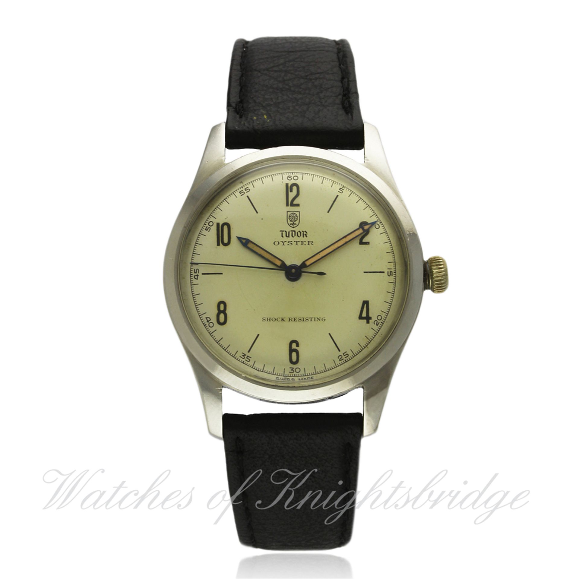 A GENTLEMAN`S STAINLESS STEEL ROLEX TUDOR OYSTER WRIST WATCH CIRCA 1940s, REF. 3454 D: Silver dial