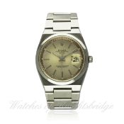 A RARE GENTLEMAN`S STAINLESS STEEL ROLEX OYSTER PERPETUAL DATE BRACELET WATCH CIRCA 1974, REF.