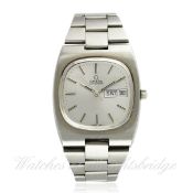 A GENTLEMAN`S STAINLESS STEEL OMEGA AUTOMATIC BRACELET WATCH CIRCA 1974, REF. 166.0192 / 366.0836 D: