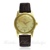 A GENTLEMAN`S 14K SOLID GOLD OMEGA SEAMASTER AUTOMATIC WRIST WATCH CIRCA 1957, REF. 2848 / 2846 SC