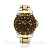 A GENTLEMAN`S STEEL & GOLD ROLEX OYSTER PERPETUAL GMT MASTER BRACELET WATCH CIRCA 1970, REF. 1675 D: