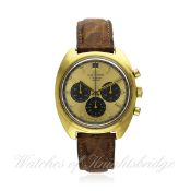 A RARE GENTLEMAN`S 18K SOLID GOLD MOVADO DATRON HS 360 CHRONOGRAPH WRISTWATCH CIRCA 1970 D: