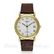 A GENTLEMAN`S 18K SOLID GOLD TISSOT AUTOMATIC WRIST WATCH CIRCA 1990s D: White dial with raised gilt