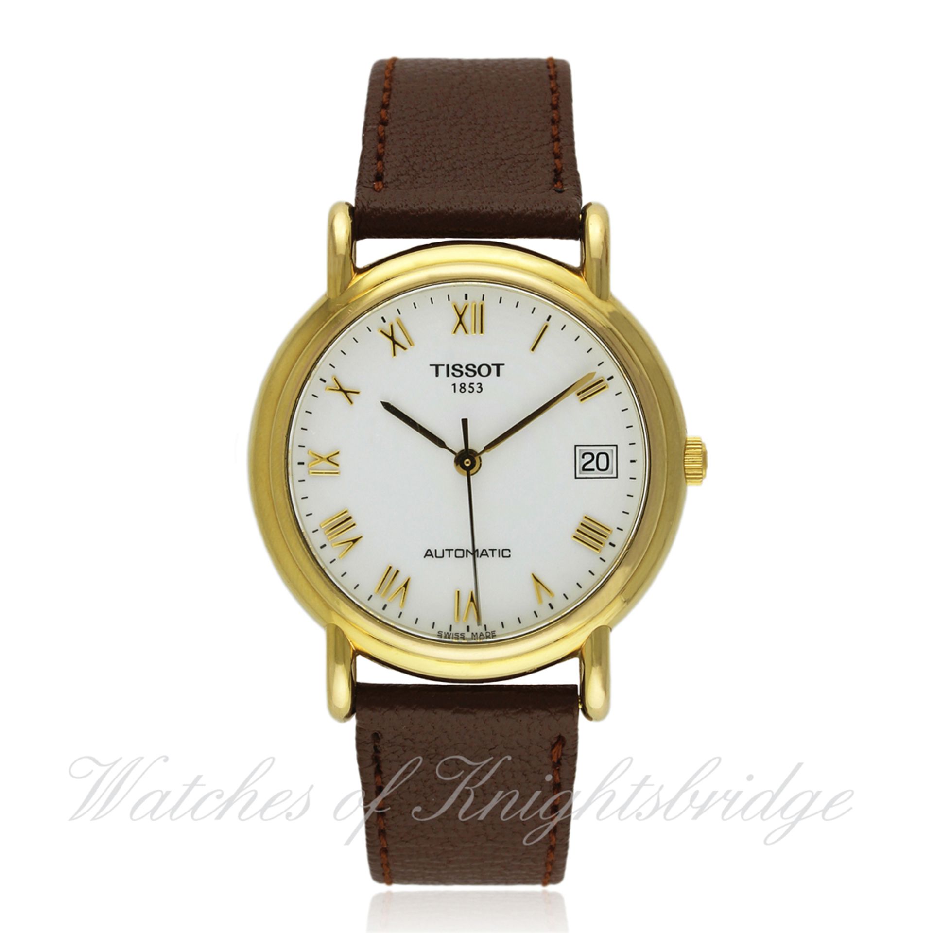 A GENTLEMAN`S 18K SOLID GOLD TISSOT AUTOMATIC WRIST WATCH CIRCA 1990s D: White dial with raised gilt