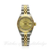 A LADIES STEEL & GOLD ROLEX OYSTER PERPETUAL DATEJUST BRACELET WATCH CIRCA 1989, REF. 69173 D: